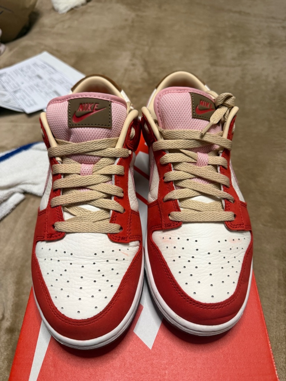 Nike Dunk Low Sneakers in Red, Pink, White